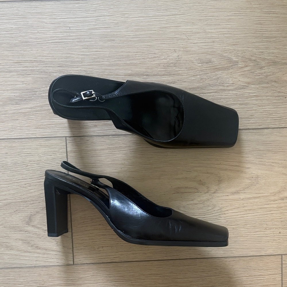 Leather Black Slingback Heels